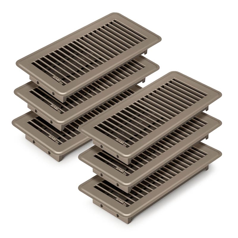 FanGoFast 4"" x 10"" (Duct Opening Size) Floor Register Brown 6 Pack Premium Steel Easy Adjust Floor Vent Cover for Home - Image 1